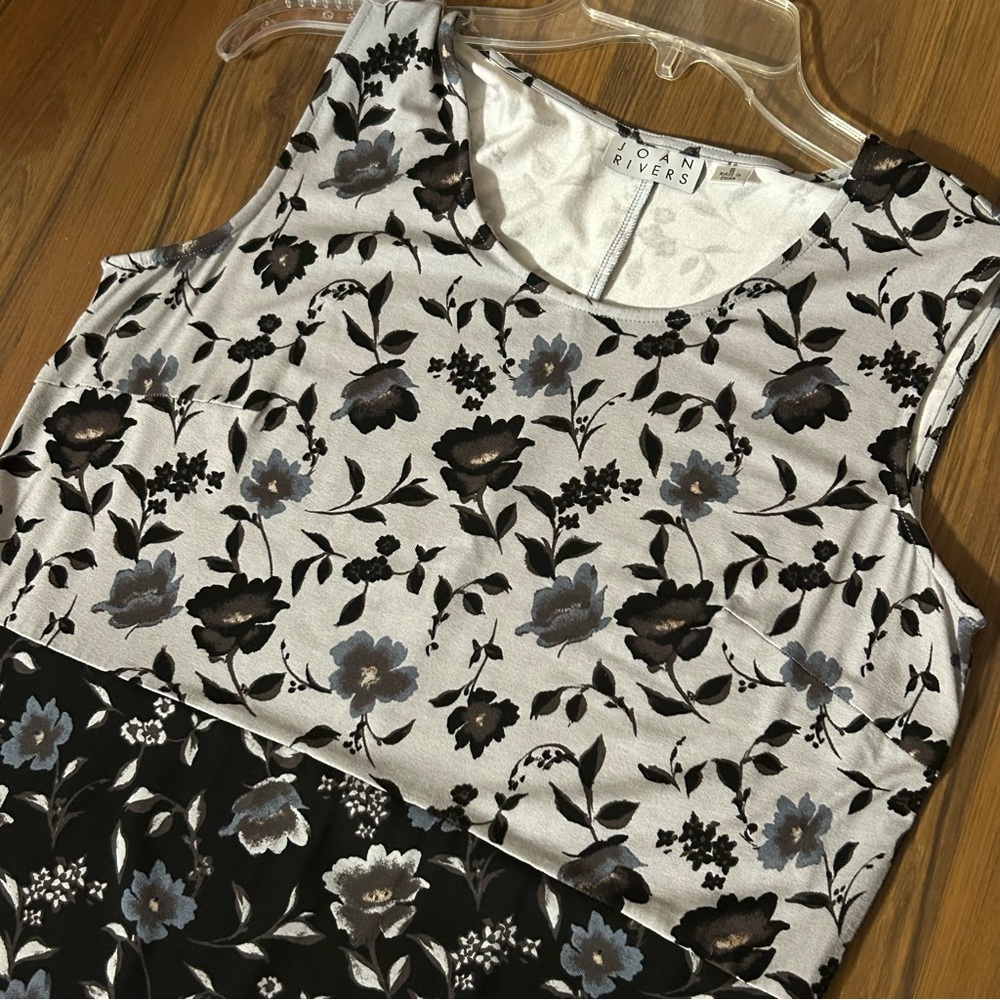 Joan Rivers Sleeveless Floral Print Maxi Dress Stretch Blue Black Gray - Picture 5 of 10